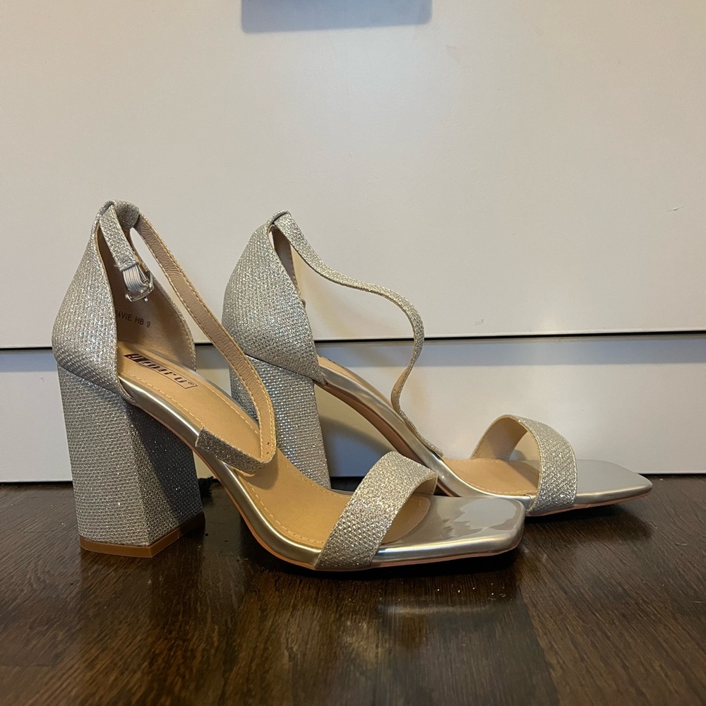Elegant Silver Block Heel Sandals